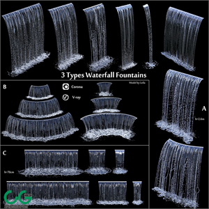 3 types of waterfall Fountains cascade in different sizes
